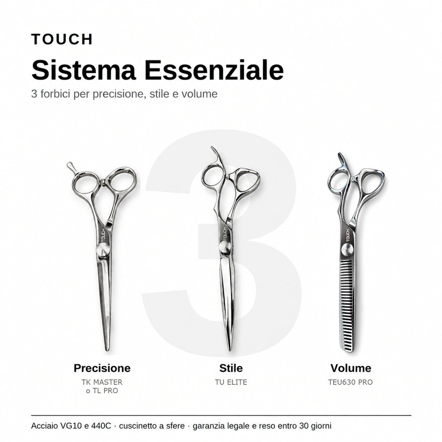 Kit di 3 forbici professionali da parrucchiere Sistema Essenziale TOUCH